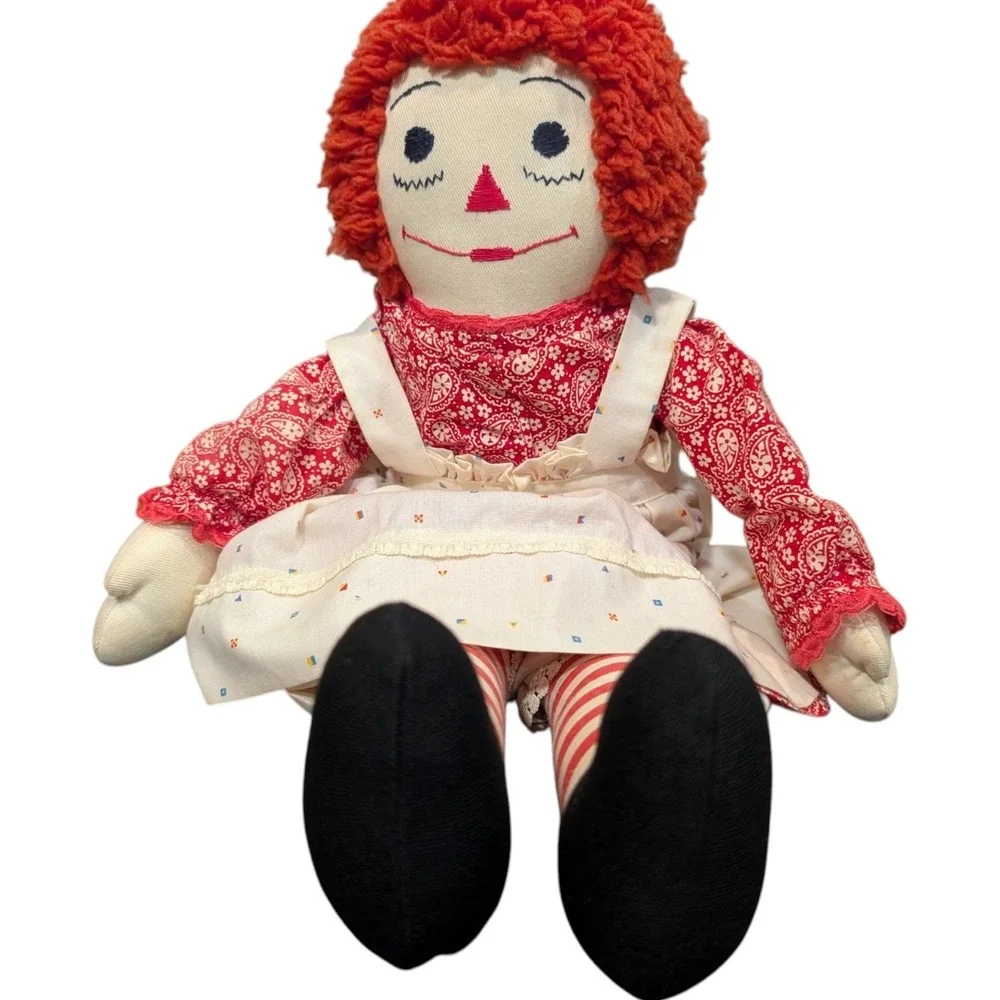 Vintage Raggedy Ann Plush Doll 18 Inch Red Yarn‎ Hair Paisley Dress White Apron